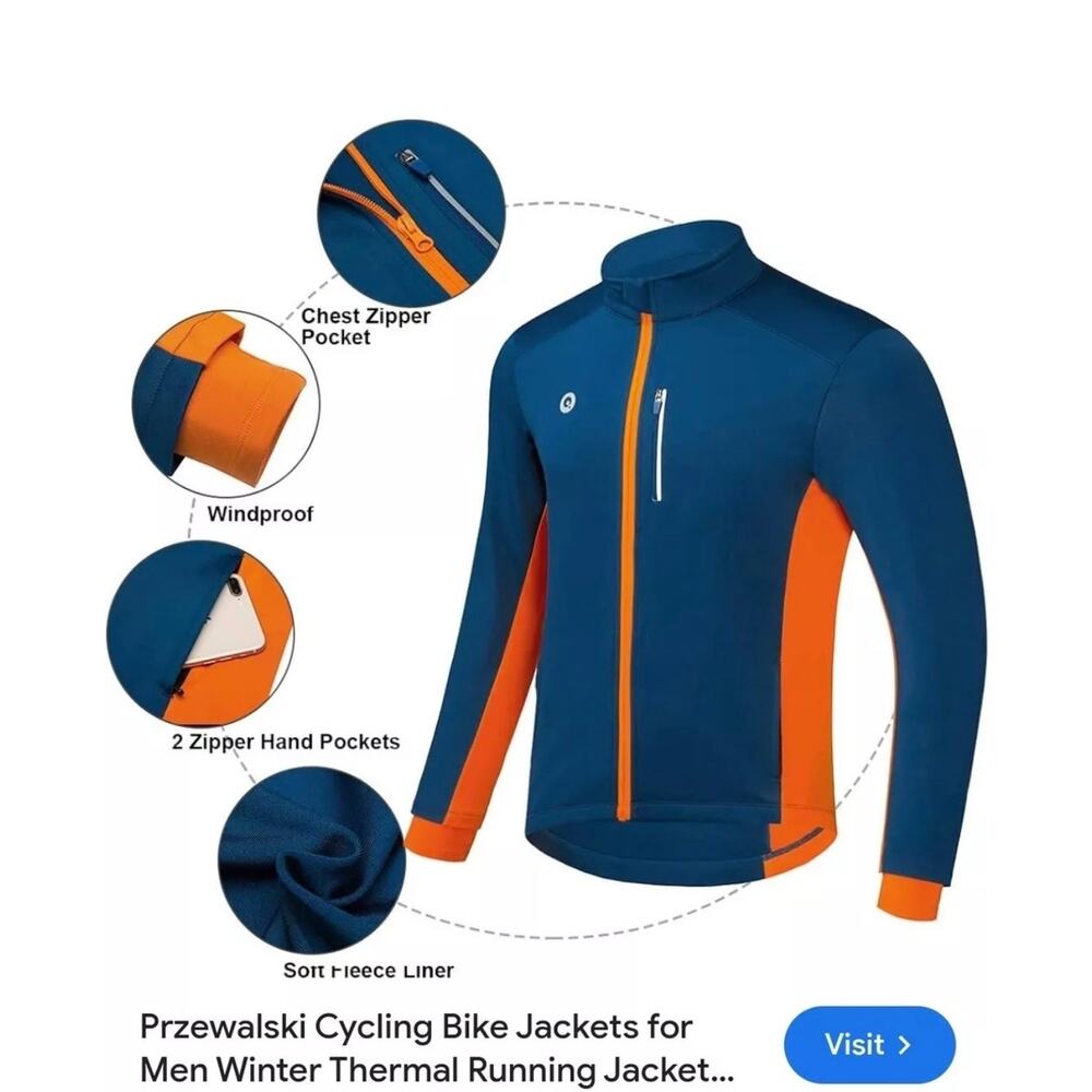 przewalski cycling thermal jacket Orange Blue Full Zip - Picture 6 of 6